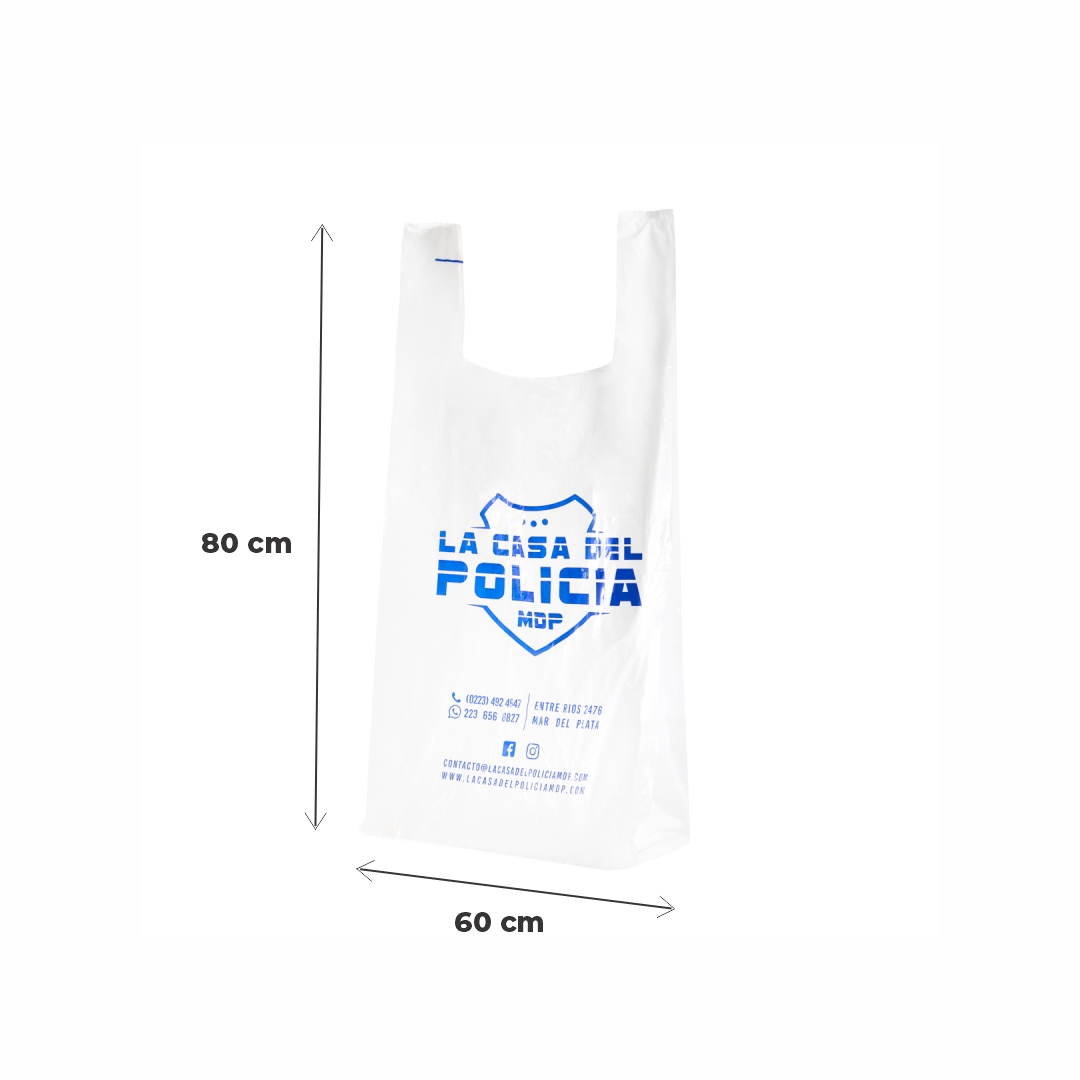 mEP BOLSA CAMISETA A/D PERSONALIZADA 1 O 2 COLORES 17MIC  (60*80CM) X UNIDAD