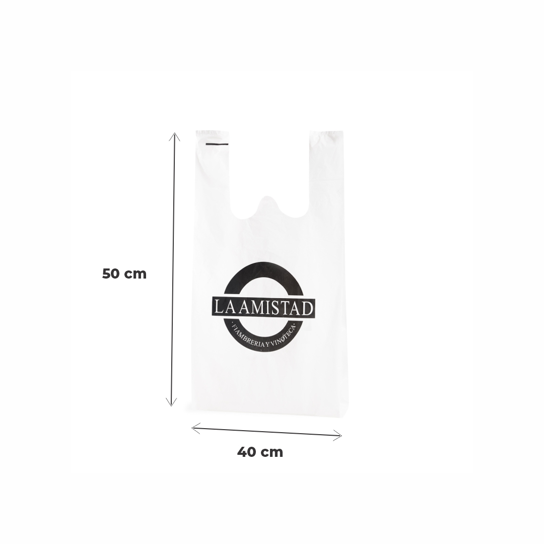 mEP BOLSA CAMISETA A/D PERSONALIZADA 1 O 2 COLORES 15MIC  (40*50CM) X UNIDAD
