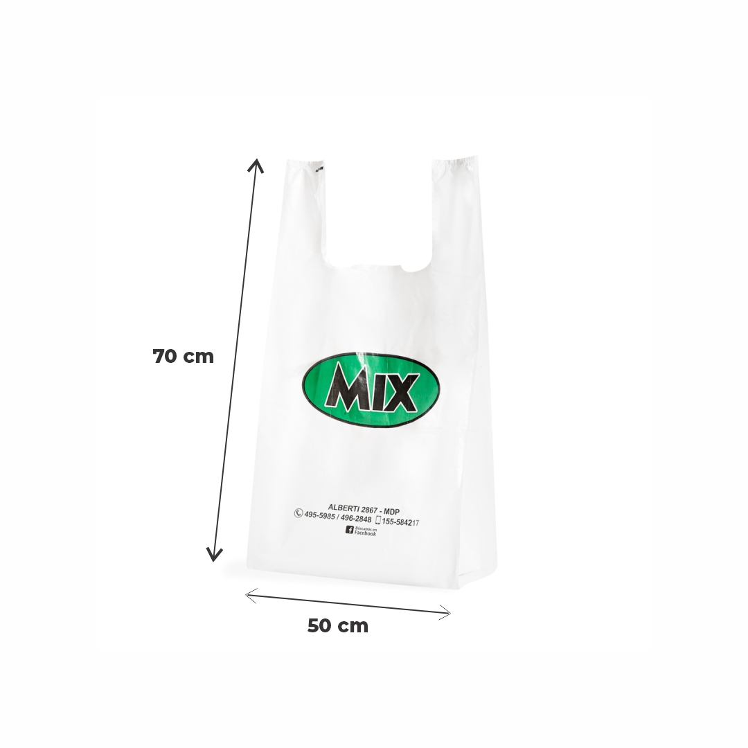 mEP BOLSA CAMISETA A/D PERSONALIZADA 1 O 2 COLORES 15MIC  (50*70CM) X UNIDAD
