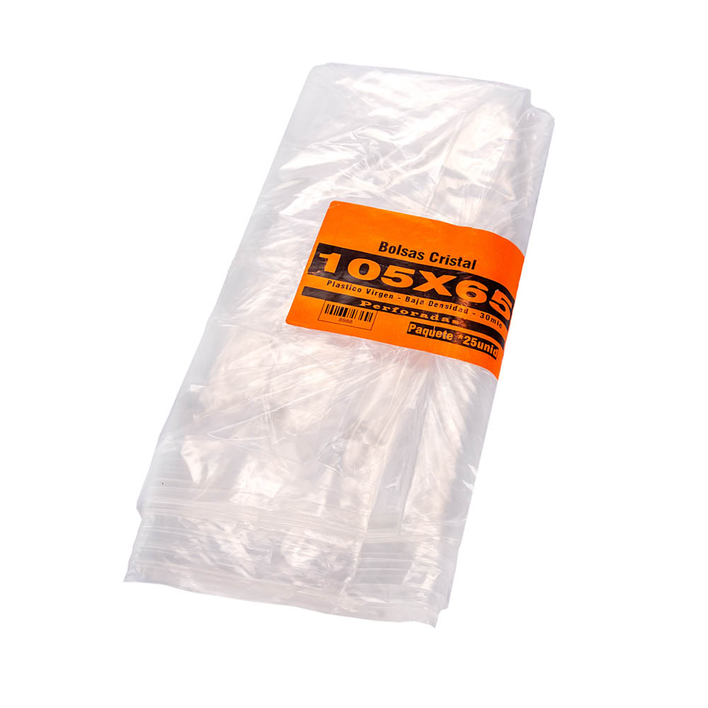 BOLSAS PLASTICAS FERNANDEZ PE CRISTAL (B/D - 25MIC - C/FUELLE) 105X65CM PERFORADAS *100UNID