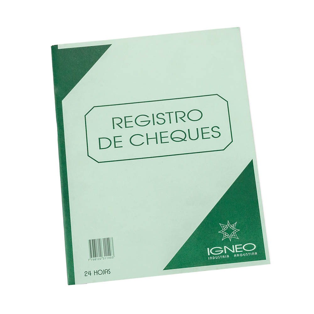 LIBRO REGISTRO CHEQUES IGNEO (24 HOJAS) (22*37CM) *UNID