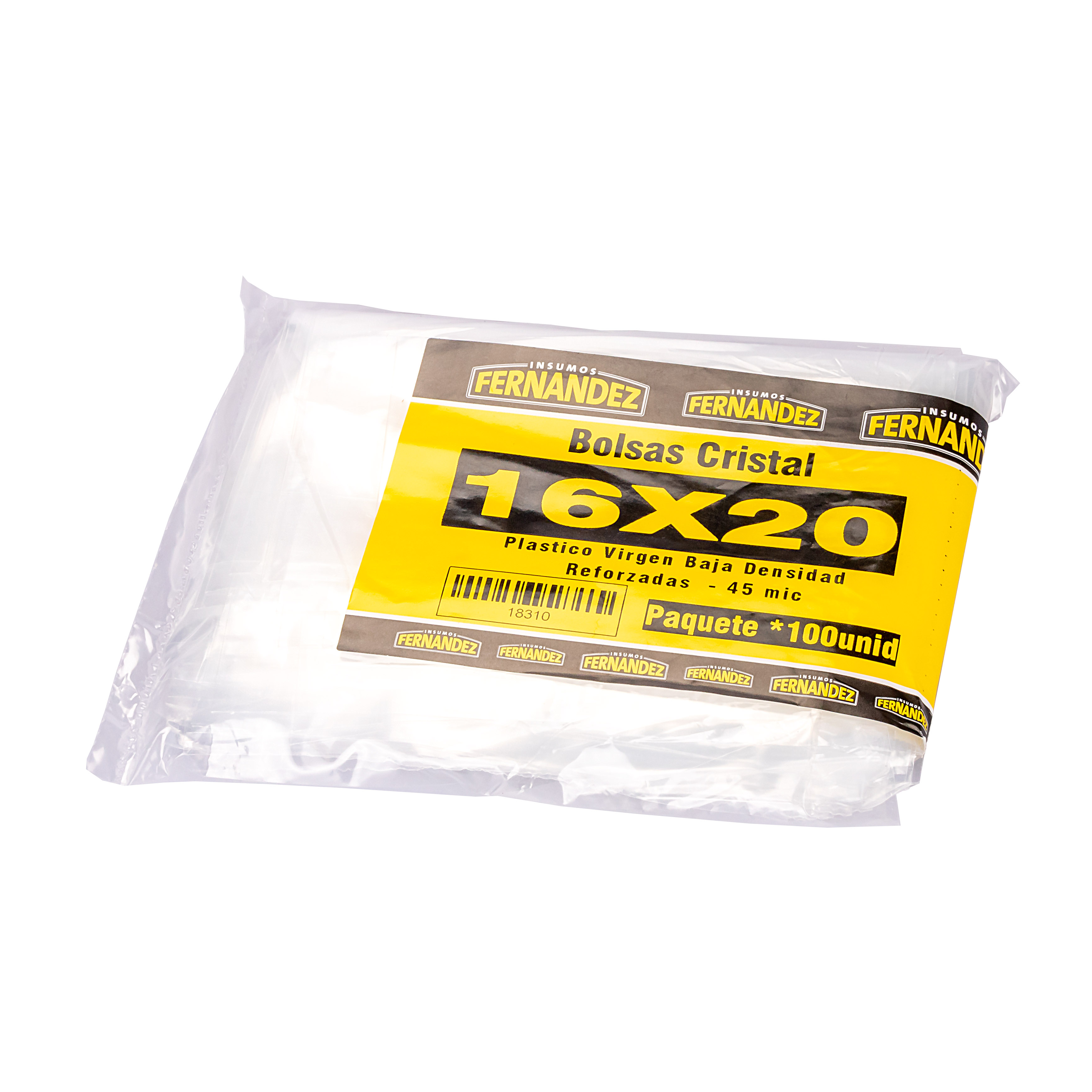 BOLSAS PLASTICAS FERNANDEZ PE CRISTAL (B/D - 45MIC - S/F) .16X20CM *100UNID