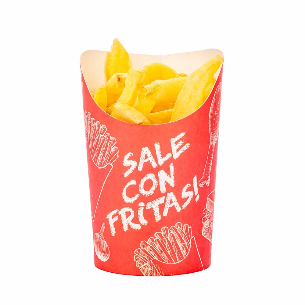 CONTENEDOR PAPAS FRITAS POLIPAPEL IMPRESO SALE CON FRITAS 16OZ (8*11CM) *50UNID
