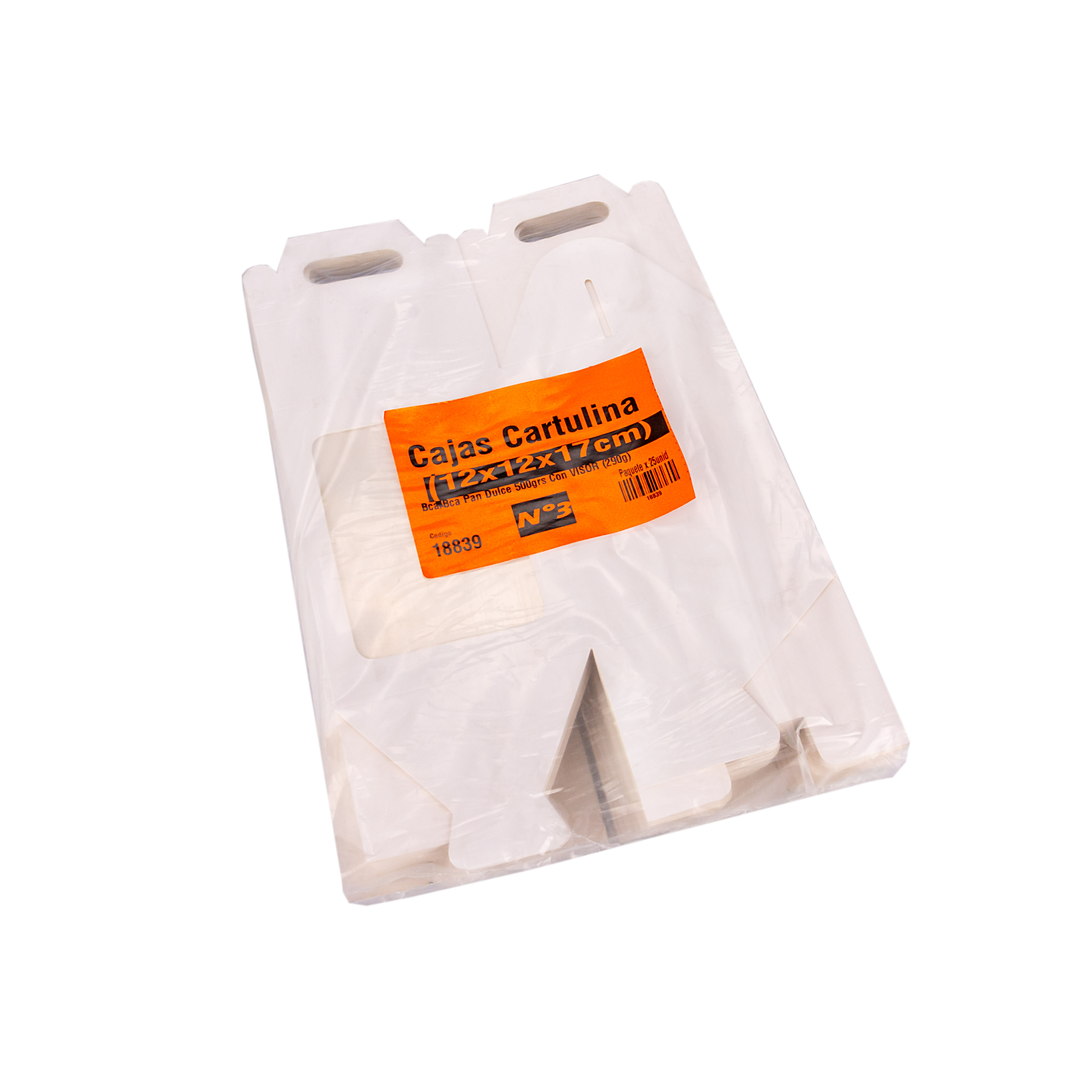 CAJA CARTULINA FERNANDEZ LISA N-3 BCA/BCA PAN DULCE .500G (12X12X17CM C/MANIJA Y VISOR) *25UNID