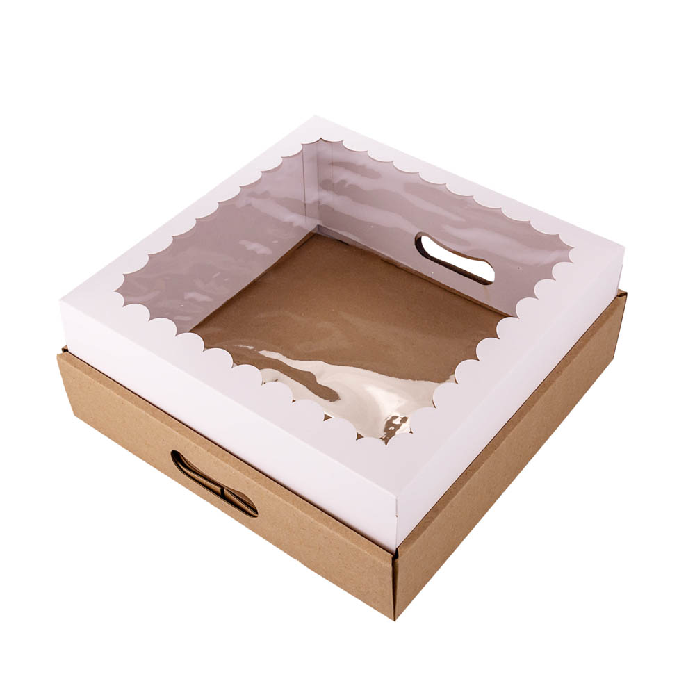 CAJA DESAYUNO MEDORO BLANCA/MARRON CON VISOR.(30*30*12CM) (CMC30010) *10UNID