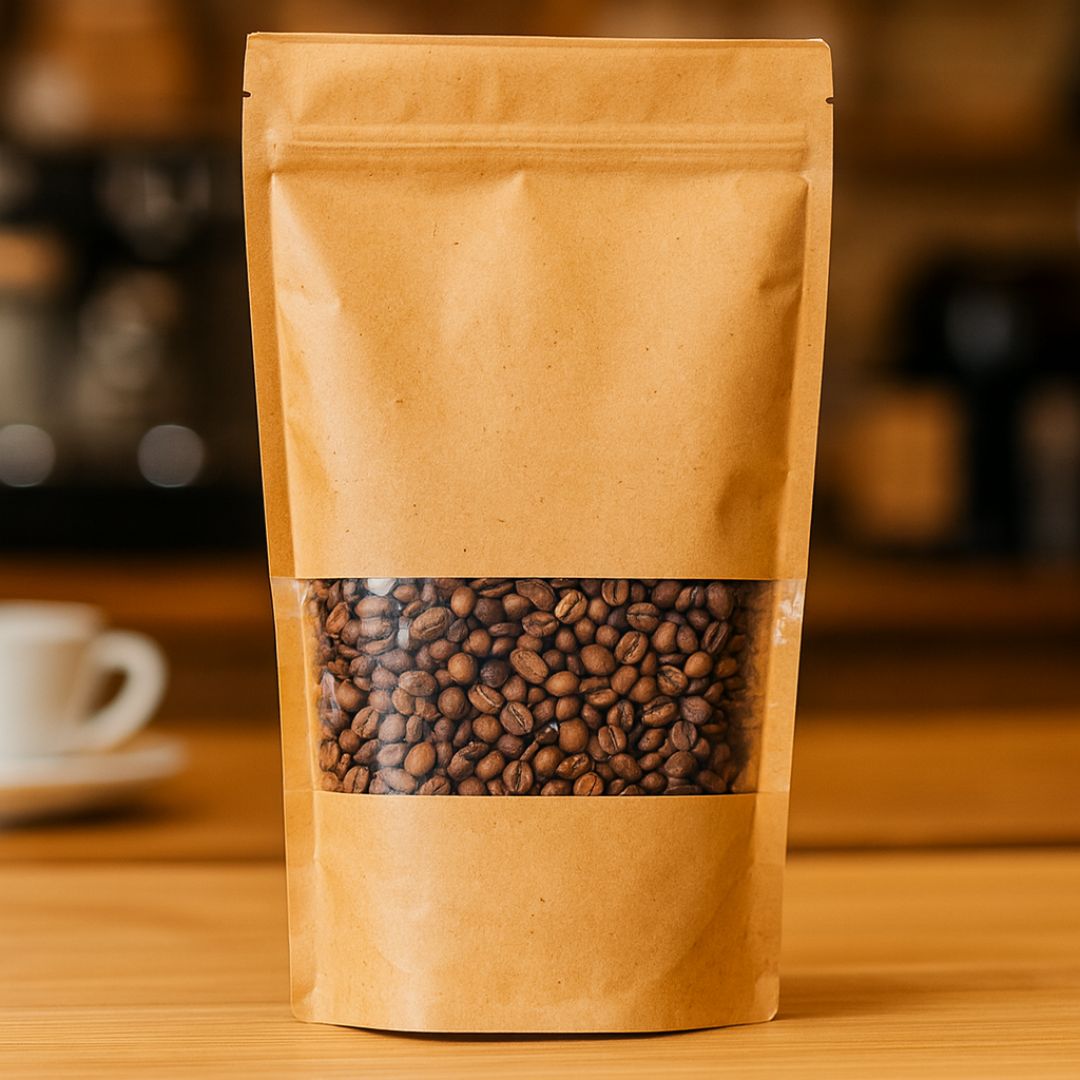 BOLSAS DOYPACK PAPEL KRAFT 750ML C/VENTANA Y ZIPPER 16*24CM (50GRS) *50UNID