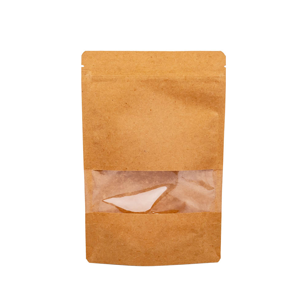 BOLSAS DOYPACK PAPEL KRAFT 750ML C/VENTANA Y ZIPPER 16*24CM (50GRS) *50UNID