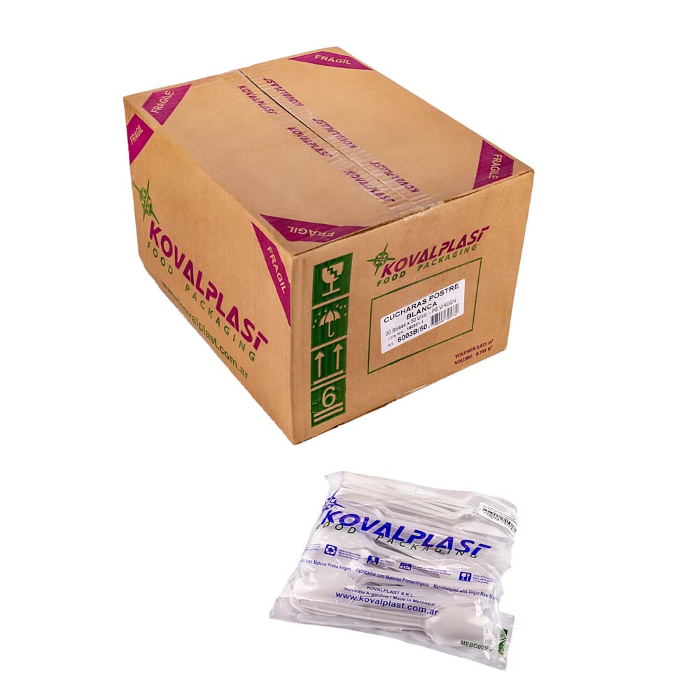 CUCHARA PLASTICA POSTRE BLANCA (KOVALPLAST) CAJA *1000UNID