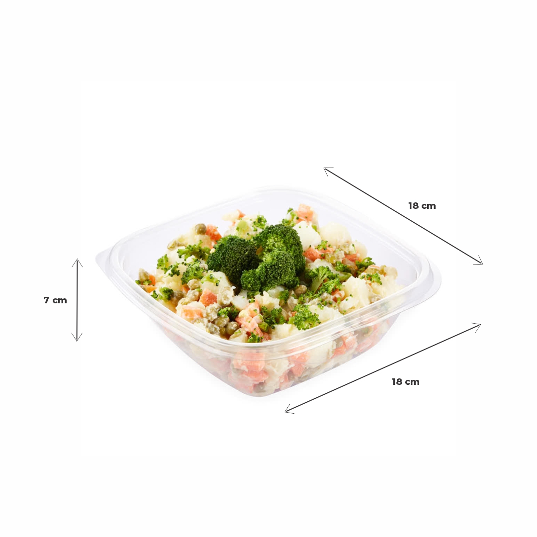 ENSALADERA CUADRADA BANDEX PET.(1050CC) (105445B) (18*18*7CM) *50UNID