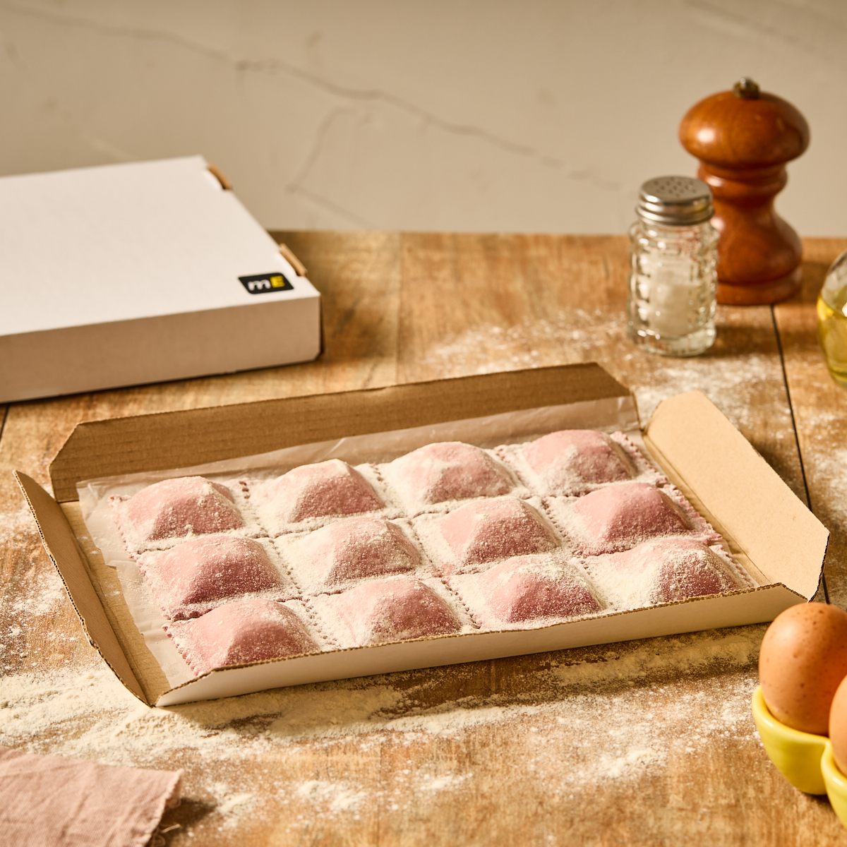 CAJA RAVIOLES CARTON MICRO BLANCO/MARRON (18.3*26.5*3CM) ) *100UNID