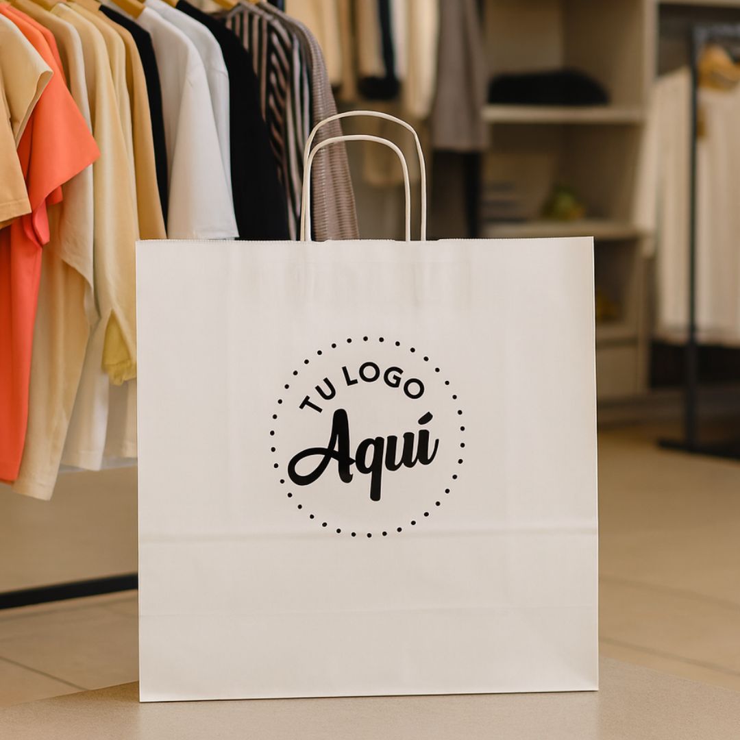 mEP BOLSA BOUTIQUE PAPEL BLANCA PERSONALIZADA 43*12*32CM X UNIDAD