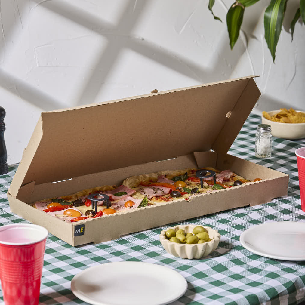 mEP CAJA PIZZA CARTON MICRO MARRON/MARRON PERSONALIZADO PIZZA X METRO (25*55*4.5CM) X UNIDAD