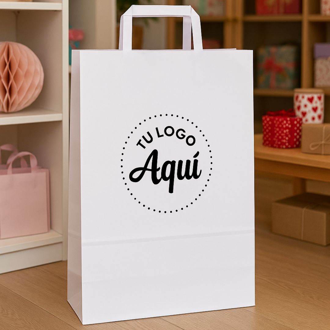 mEP BOLSA BOUTIQUE PAPEL BLANCA PERSONALIZADA 22*10*30CM X UNIDAD