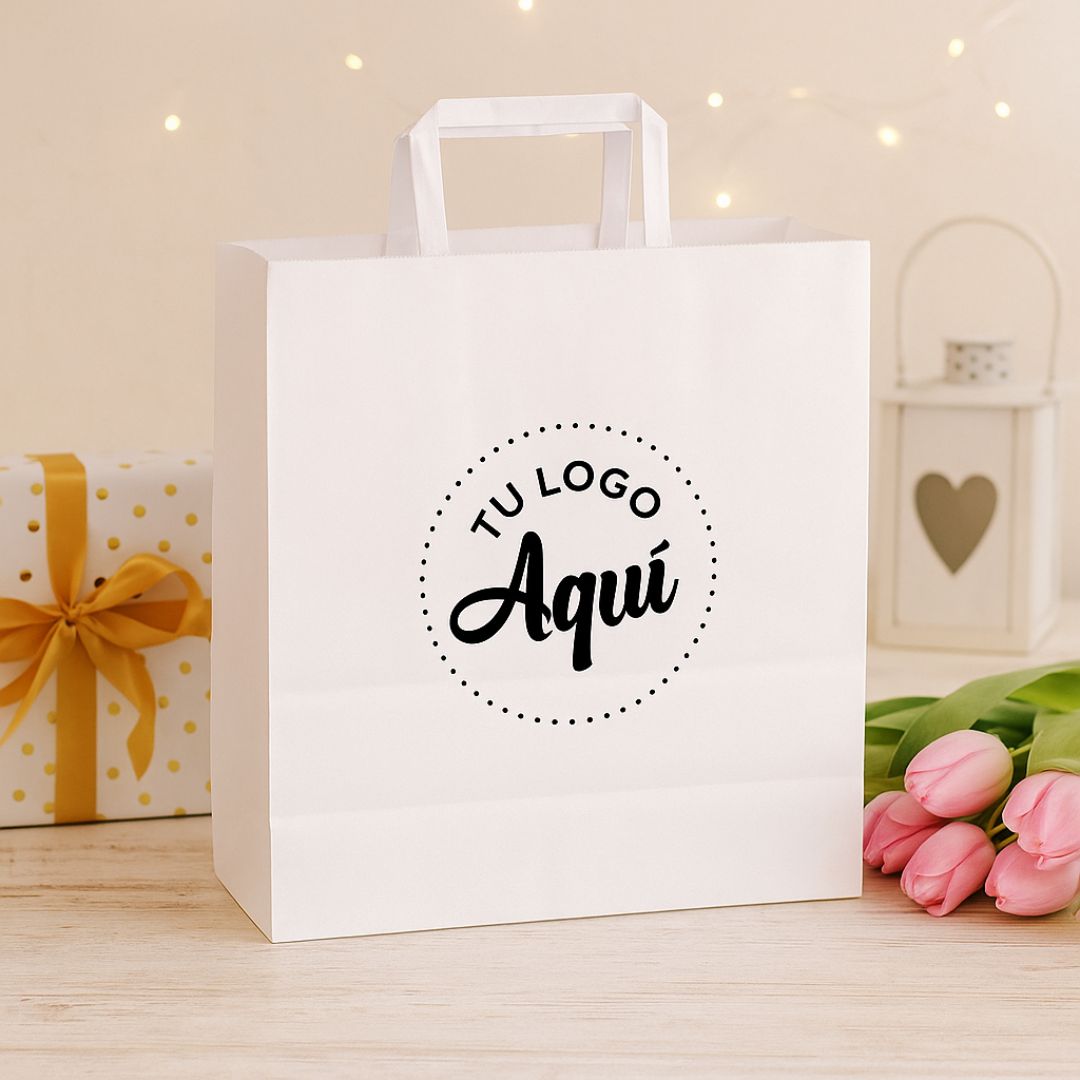 mEP BOLSA BOUTIQUE PAPEL BLANCA PERSONALIZADA 30*12*32CM X UNIDAD