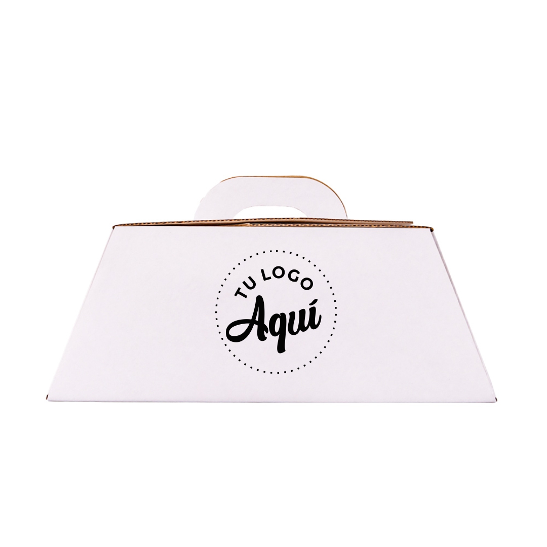 mEP ESTUCHE TORTA CARTON MICRO BLANCO/MARRON PERSONALIZADO GRANDE (31*31*13CM) X UNIDAD