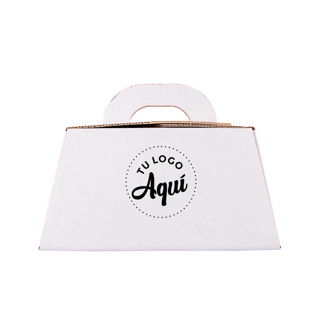 mEP ESTUCHE TORTA CARTON MICRO BLANCO/MARRON PERSONALIZADO CHICO (23*23*12CM) X UNIDAD