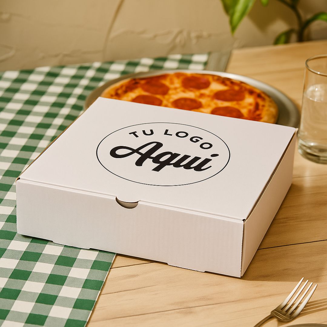 mEP CAJA PIZZA CARTON MICRO BLANCO/MARRON PERSONALIZADO DOBLE (31.5*32*8CM) X UNIDAD