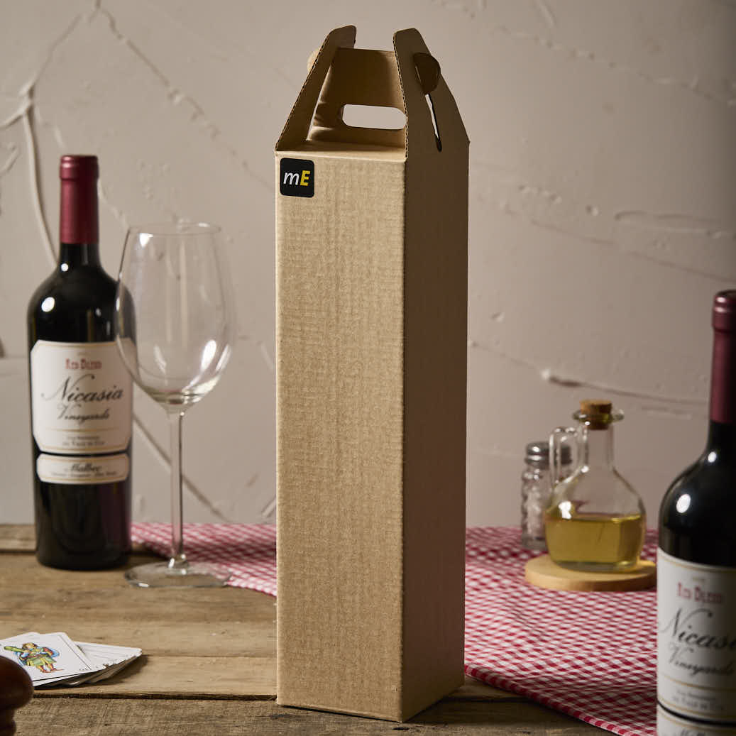 mEP CAJA VINO CARTON MICRO MARRON/MARRON PERSONALIZADO 1 BOTELLA (8.5*8.5*33.5CM) X UNIDAD