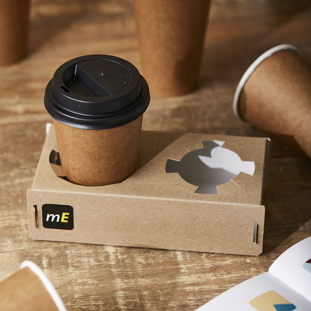 mEP PORTAVASOS BASE KRAFT/BLANCO PERSONALIZADO PARA 2 VASOS CAFE (18*9*5CM) X UNIDAD