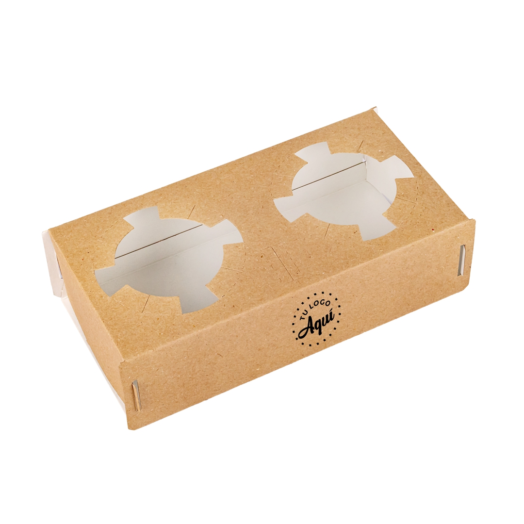 mEP PORTAVASOS BASE KRAFT/BLANCO PERSONALIZADO PARA 2 VASOS CAFE (18*9*5CM) X UNIDAD