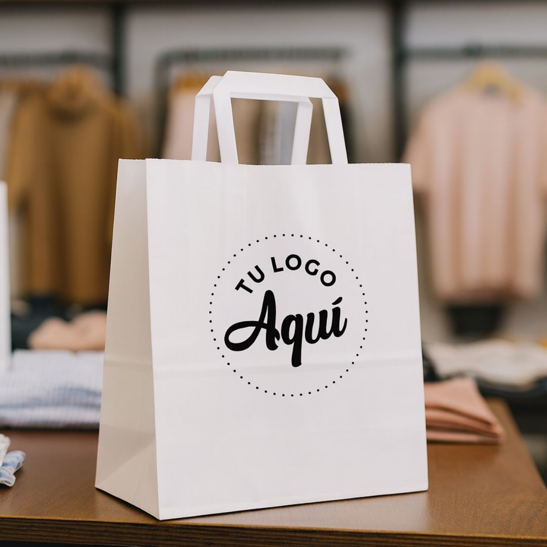 mEP BOLSA BOUTIQUE PAPEL BLANCA PERSONALIZADA 22*10*24CM X UNIDAD