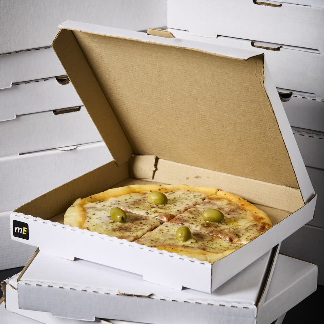 mEP CAJA PIZZA CARTON MICRO BLANCO/MARRON PERSONALIZADO CHICA (27*27*3.5CM) X UNIDAD
