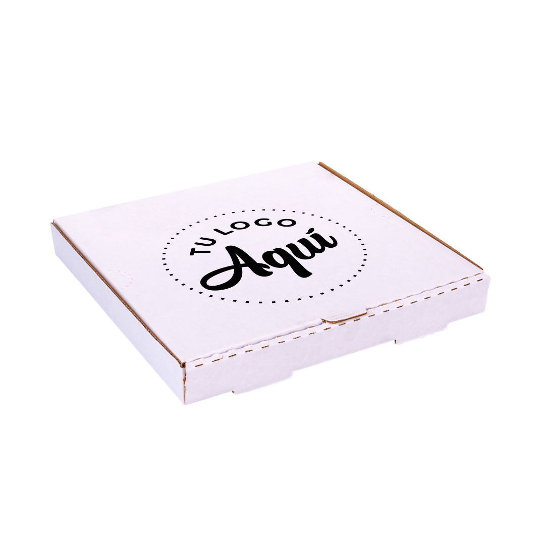 mEP CAJA PIZZA CARTON MICRO BLANCO/MARRON PERSONALIZADO CHICA (27*27*3.5CM) X UNIDAD