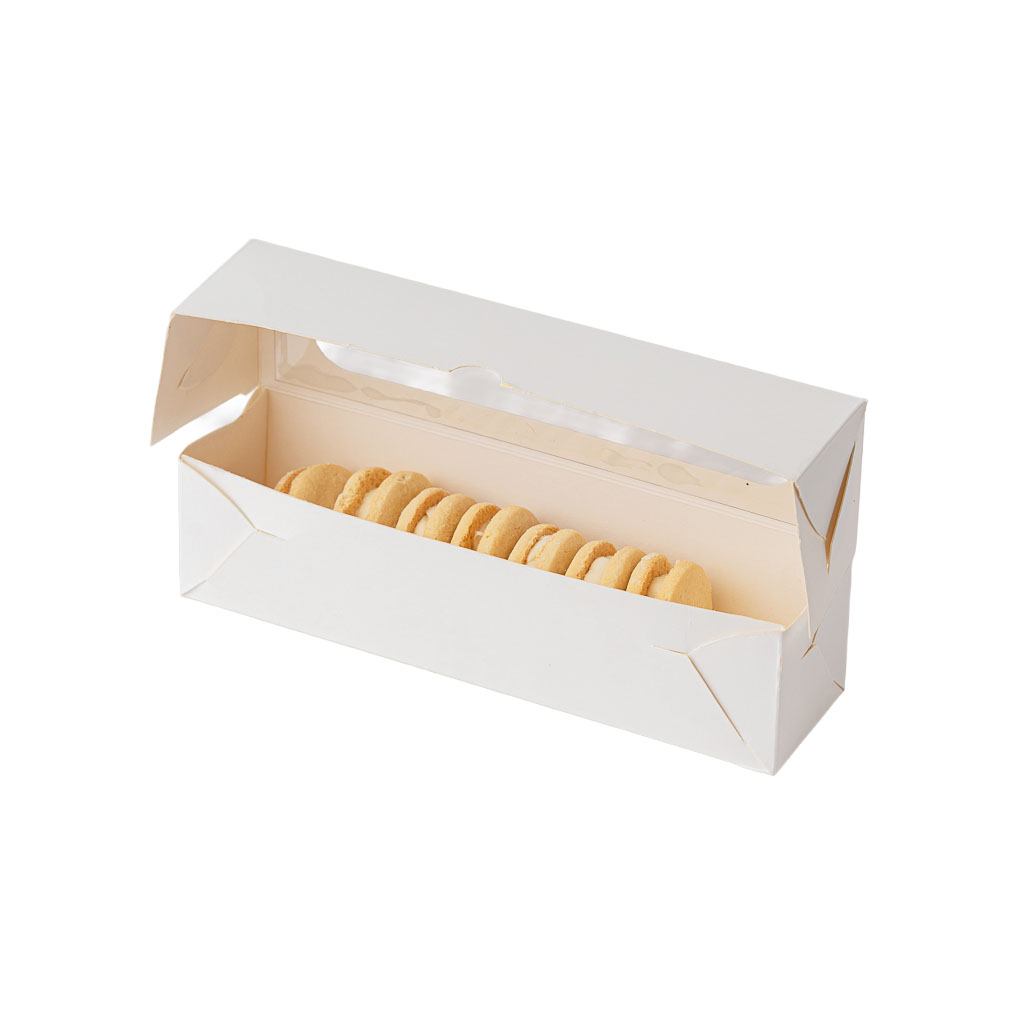 mEP CAJA PARA MACARONS 5-6 UNID CART. BLANCA PERSONALIZADO (20*5*5CM - VISOR) X UNIDAD