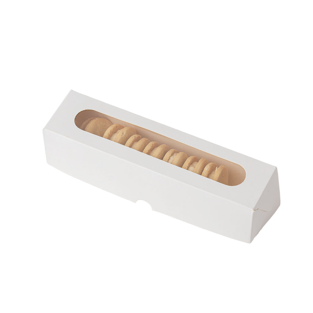 mEP CAJA PARA MACARONS 5-6 UNID CART. BLANCA PERSONALIZADO (20*5*5CM - VISOR) X UNIDAD