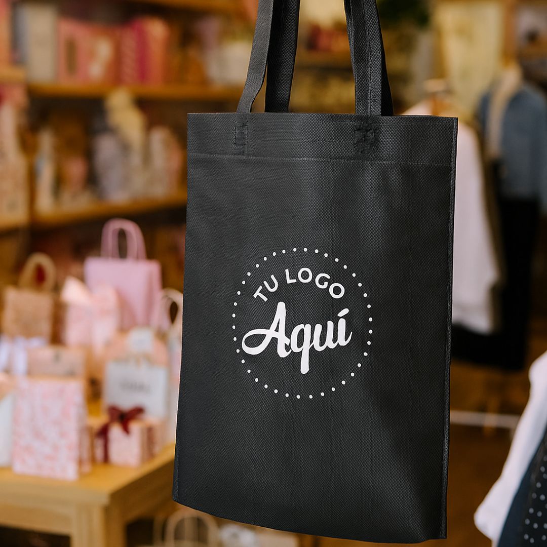 mEP BOLSA FRISELINA PERSONALIZADA ASA LARGA NEGRA 30*40CM X UNIDAD