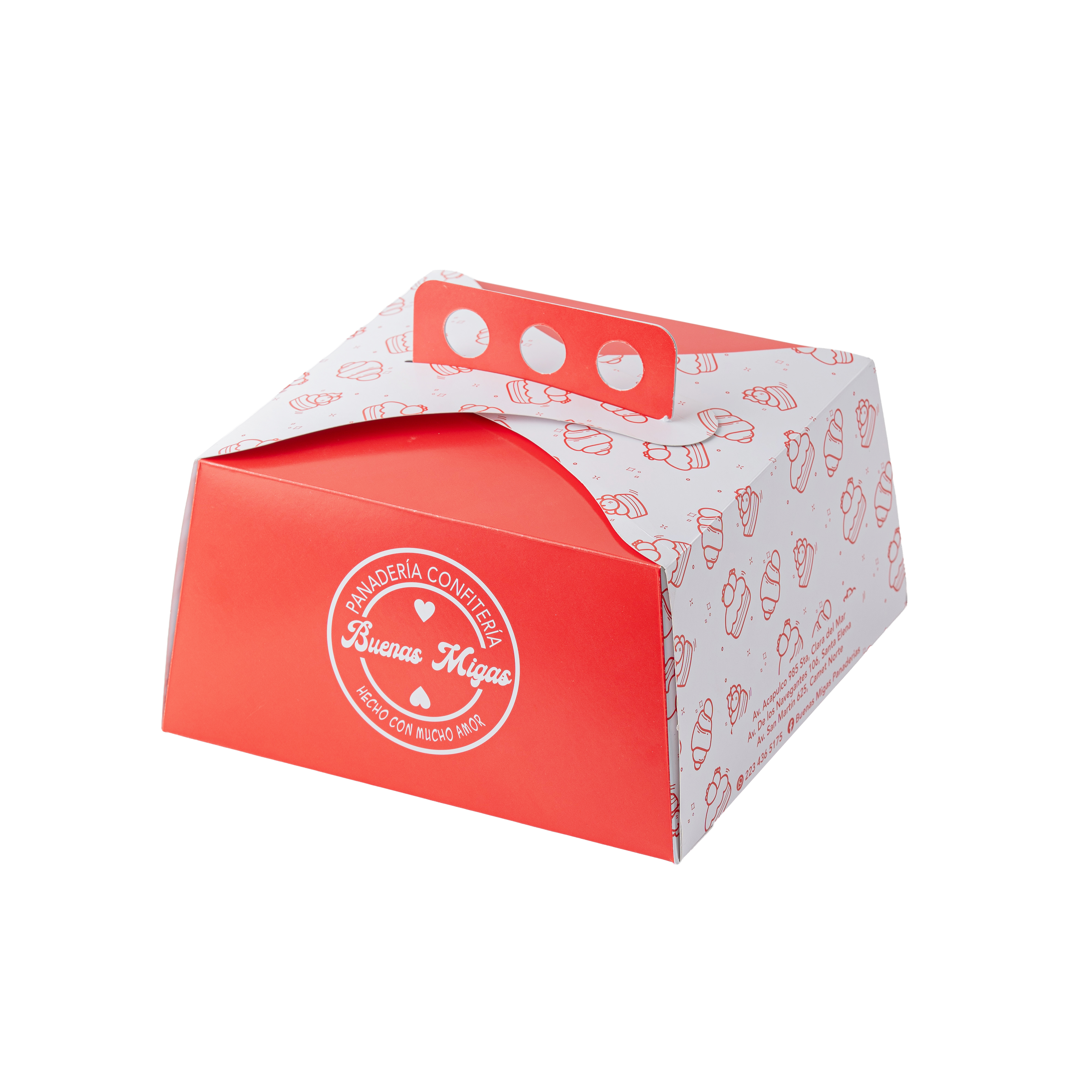 mEP CAJA PARA TORTA CART. BLANCA PERSONALIZADO (25*25*15CM - C/ASA) X UNIDAD