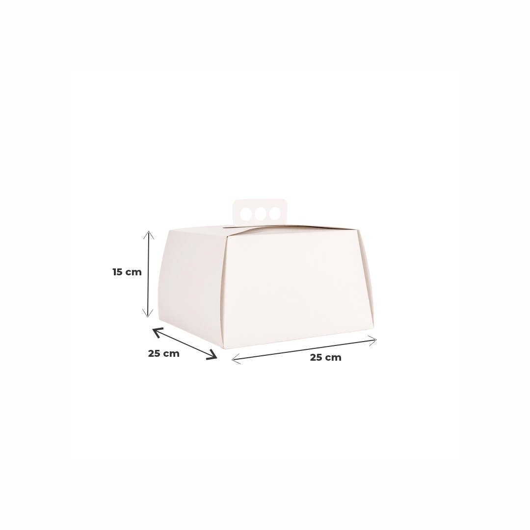 mEP CAJA PARA TORTA CART. BLANCA PERSONALIZADO (25*25*15CM - C/ASA) X UNIDAD