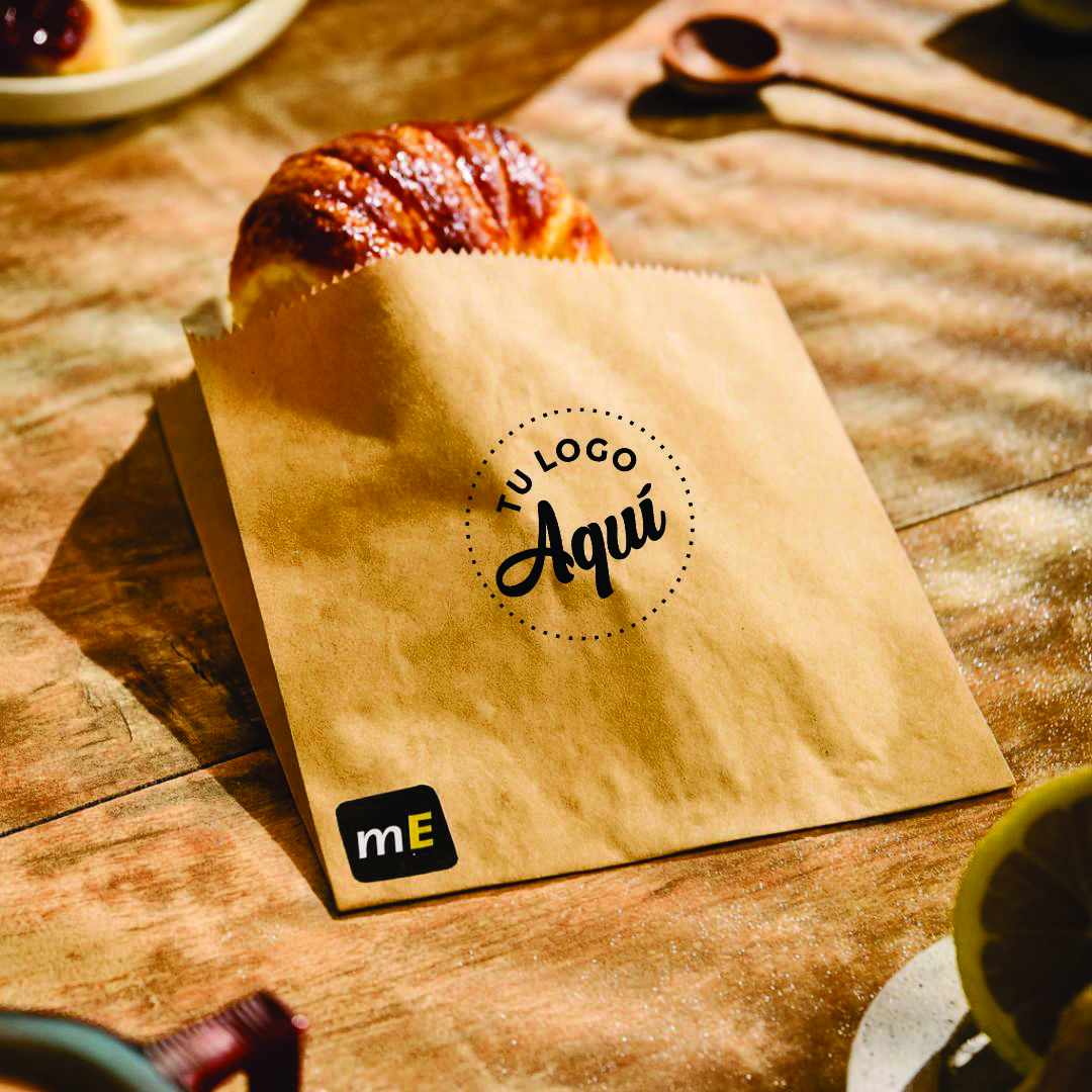 mEP BOLSA PAPEL FACTURAS KRAFT PERSONALIZADA MEDIALUNAS (15*5*17CM) ANTIGRASA X UNIDAD