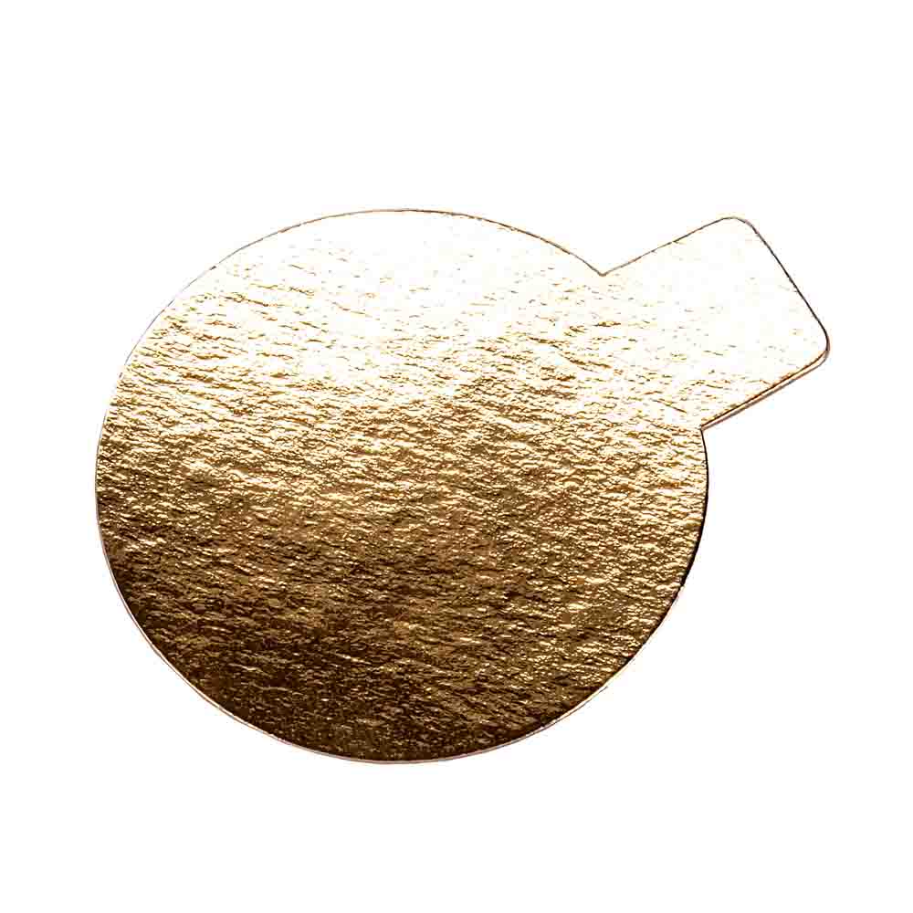 DISCOS DE CARTON DORADOS 9CM CON PESTAÑA *100UNID