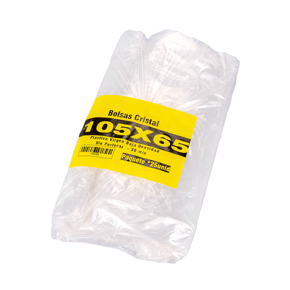 BOLSAS PLASTICAS FERNANDEZ PE CRISTAL (B/D - 25MIC - C/FUELLE) 105X65CM SIN PERFORAR *100UNID