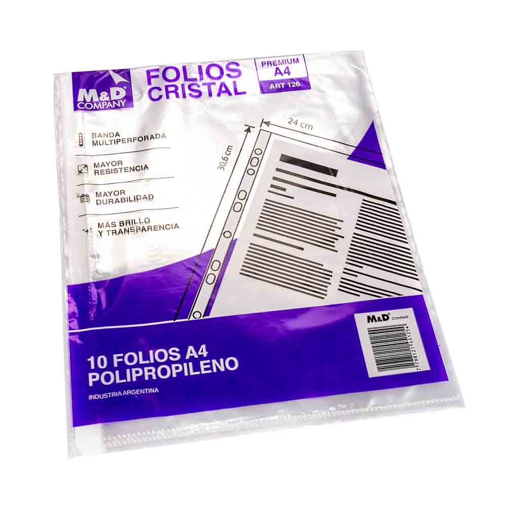 FOLIOS COMERCIALES M&amp;D A4 (10 UNID) (40MIC) *PAQ.