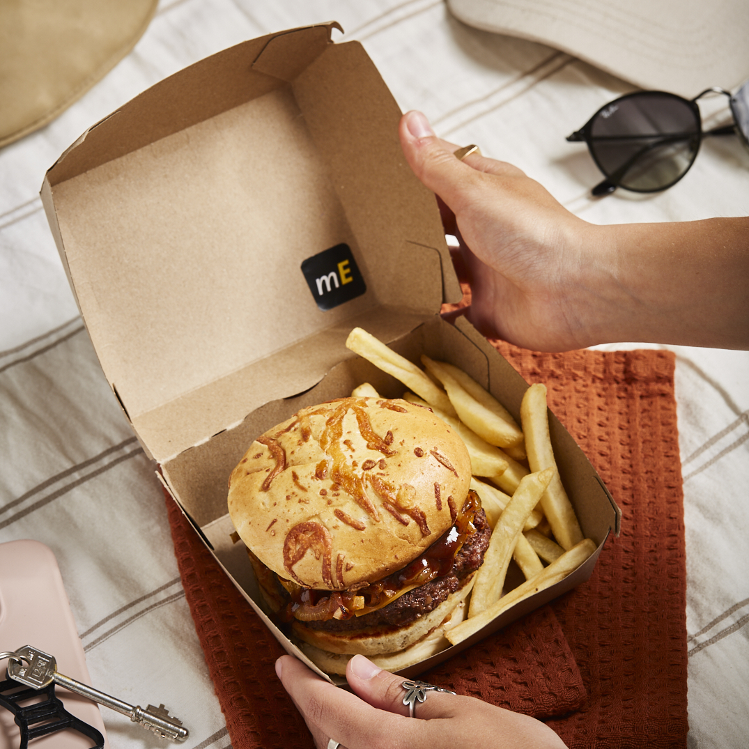 CAJA DELIVERY BIOHZ HAMBURGUESA MARRON.MEGA DOBLE (12.7*11.4*8.7CM) *130UNID.