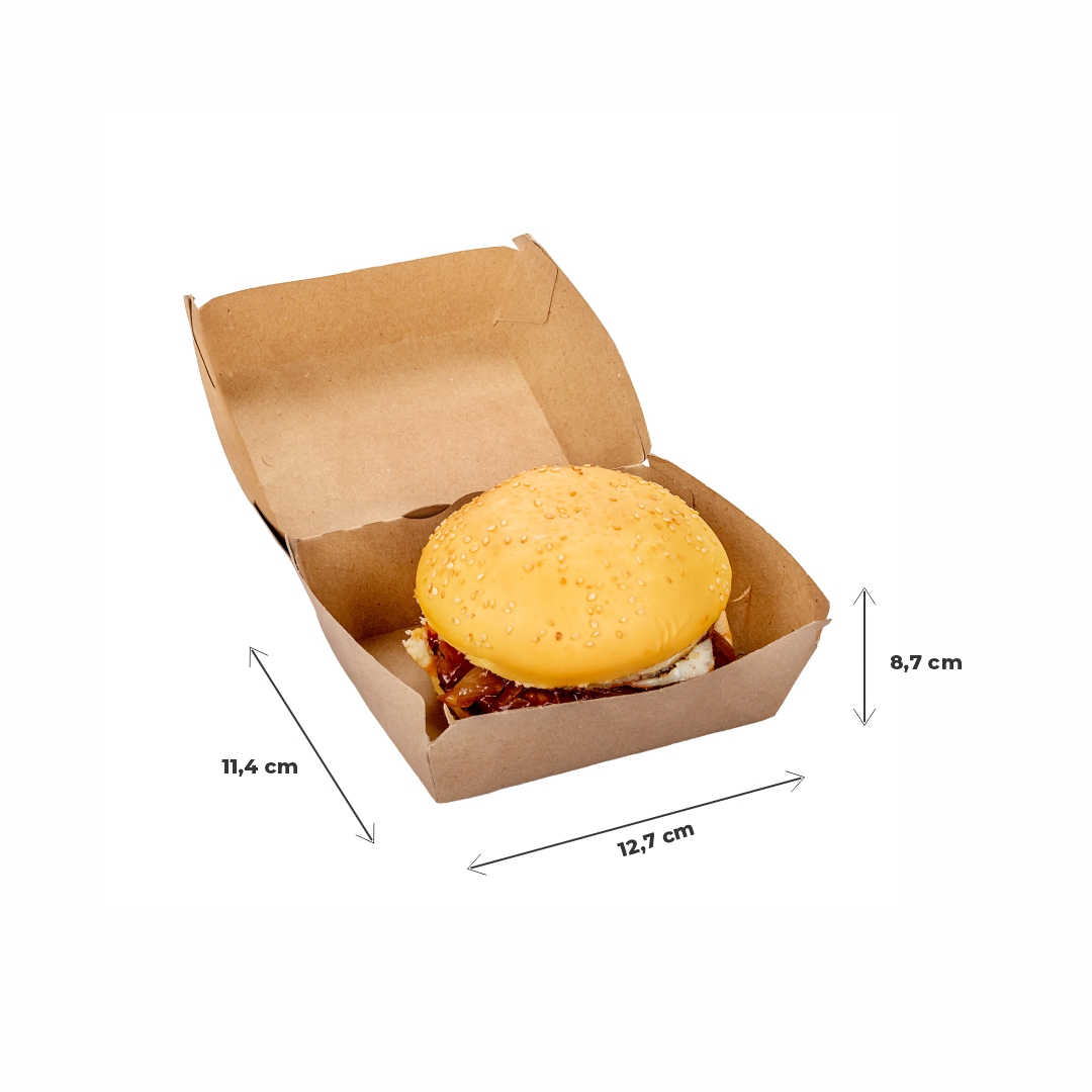 CAJA DELIVERY BIOHZ HAMBURGUESA MARRON.MEGA DOBLE (12.7*11.4*8.7CM) *130UNID.