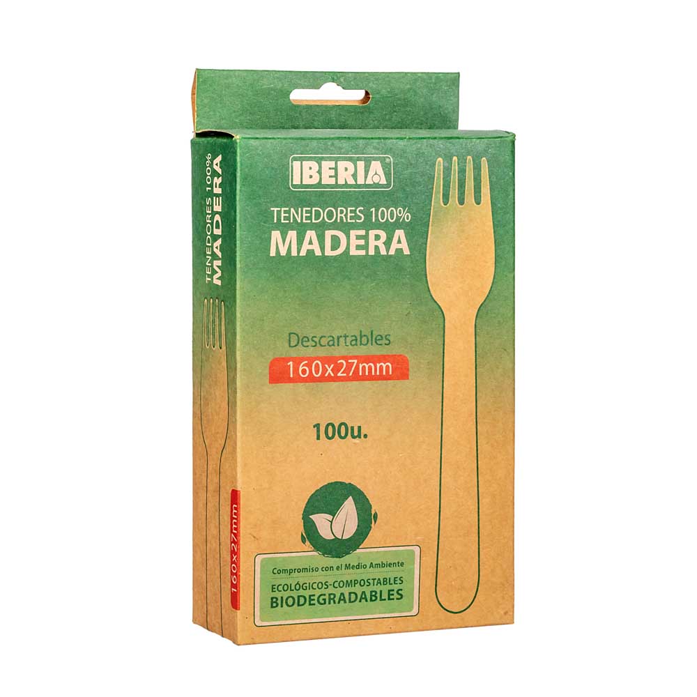 TENEDOR MADERA DESCARTABLE IBERIA (27MM*16CM).*100UNID