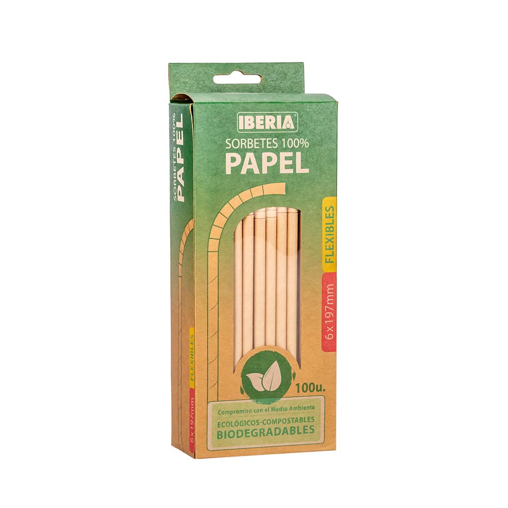 SORBETES ECOLOGICOS SIN FUNDA FLEXIBLES PAPEL KRAFT IBERIA (6MM*20CM) (OFERTA DISC) *100UNID