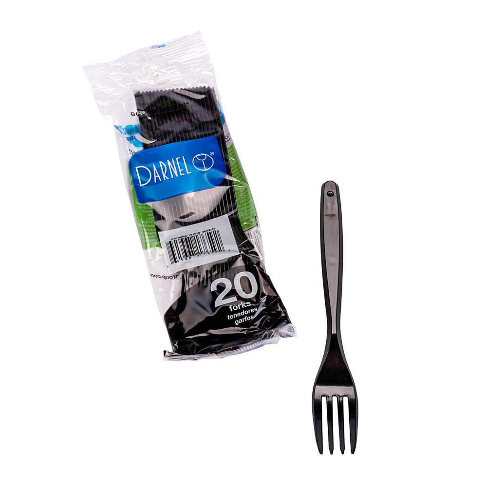 TENEDOR PLASTICO NEGRO REFORZADO BISTROT (DARNEL) BLISTER *20UNID.