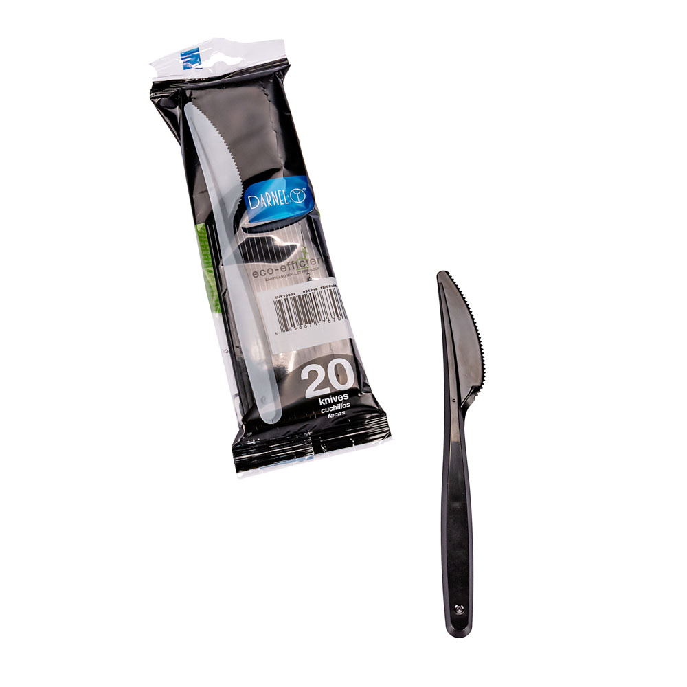 CUCHILLO PLASTICO NEGRO REFORZADO BISTROT (DARNEL) BLISTER *20UNID.