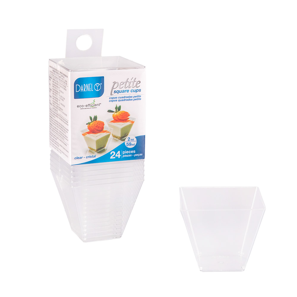COPA PETITE CUADRADA PLASTICA CRISTAL (5*5*4CM) BLISTER *24UNID.