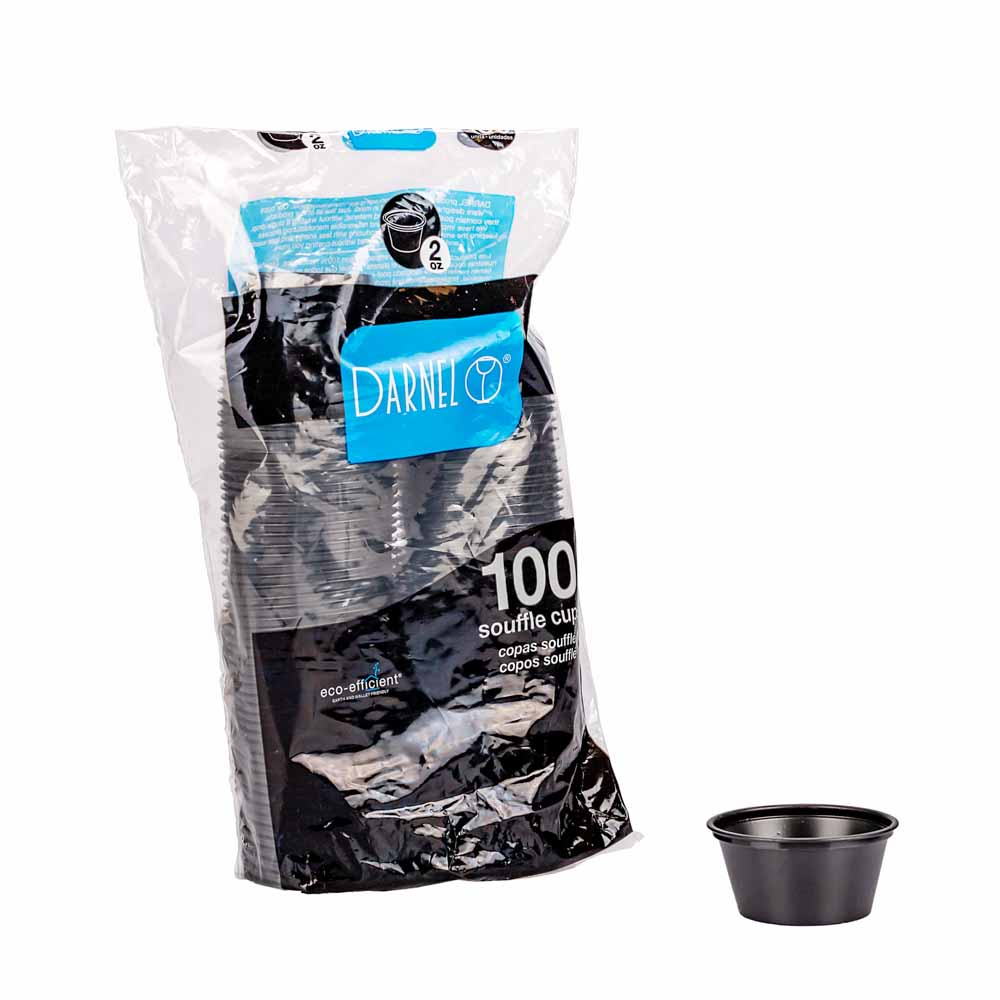 POTE SOUFFLE PLASTICO NEGRO 2OZ PAQ.*100UNID