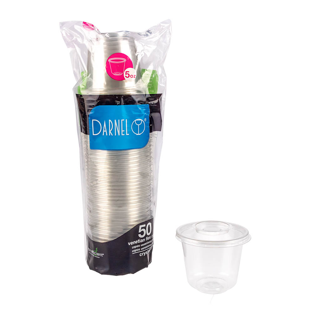 COPA VENECIANA FLEX PLASTICA CRISTAL 5OZ C/TAPA PAQ.*50UNID