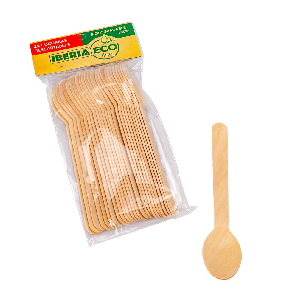 CUCHARA MADERA.POSTRE DESCARTABLE IBERIA (30MM*16CM) *25UNID