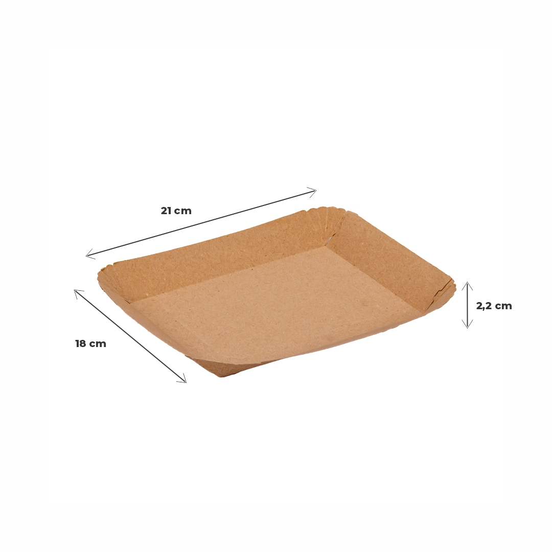 BANDEJA CARTON RECTANGULAR KRAFT Nº3 (18*21*2.2CM) BIOHZ *400UNID