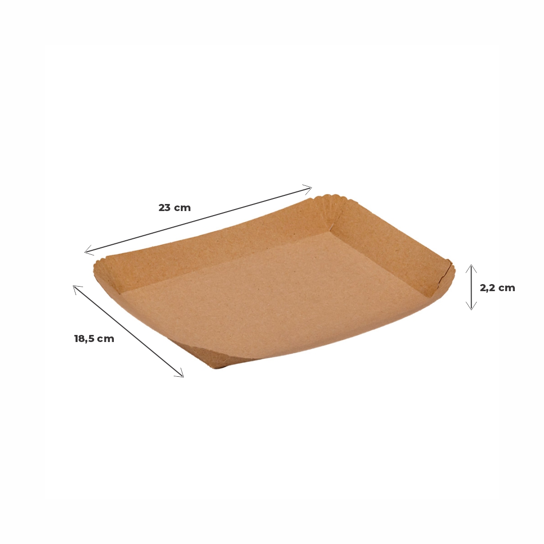 BANDEJA CARTON RECTANGULAR KRAFT Nº4 (18.5*23*2.2CM) BIOHZ *600UNID