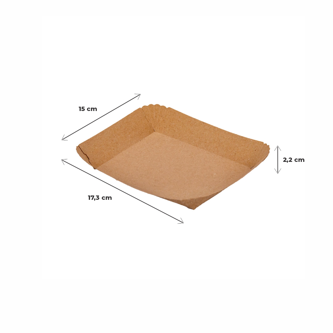 BANDEJA CARTON RECTANGULAR KRAFT Nº2 (15*17.3*2.2CM) BIOHZ *800UNID