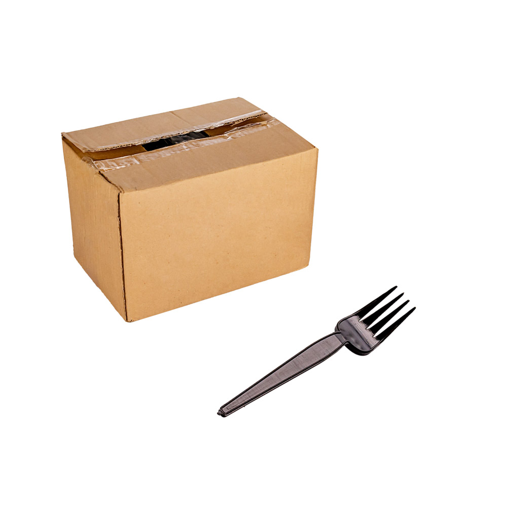 TENEDOR PLASTICO NEGRO (ECO) CAJA *800UNID.